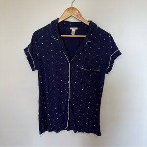 EBERJEY Giselle Navy Star Pattern Short Sleeve PJ Top Size M